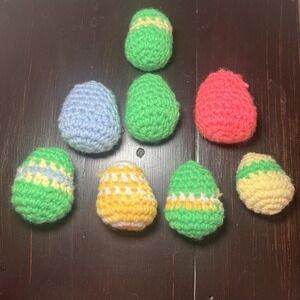 Vintage Crochet Easter Eggs Lot Of 8 Green Pink Yellow